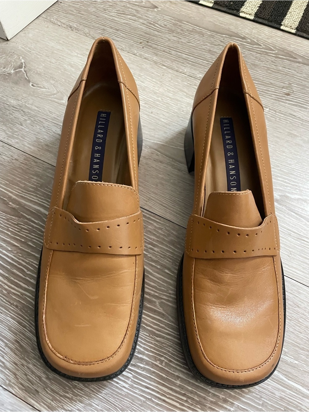 90s Y2K Vintage Hillard & Hanson Leather Penny Loafer Chunky Block Heel - Picture 2 of 10